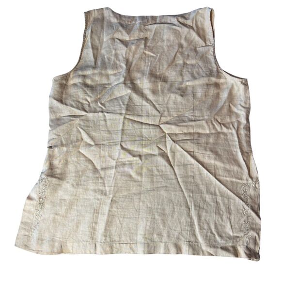 Nikki Valenti Irish Linen Top Pants Set Womens Sz. 16 Embroidered Tan Lagenlook - Picture 7 of 16